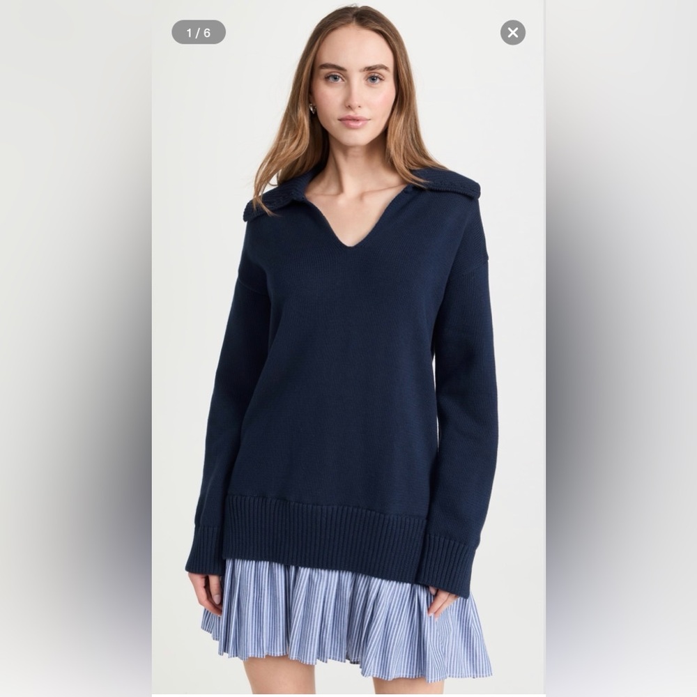 English Factory Mixed Media Pleated Mini Dress in Navy Size Medium